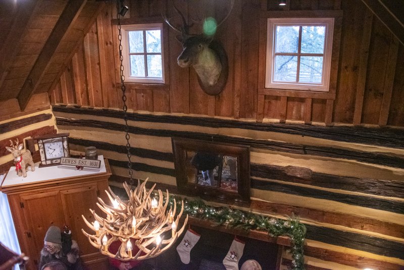 A view from above in the log cabin transported from the Shennandoah Valley to the Willow Creek Road home of Erik Hein and Matt Rogers.